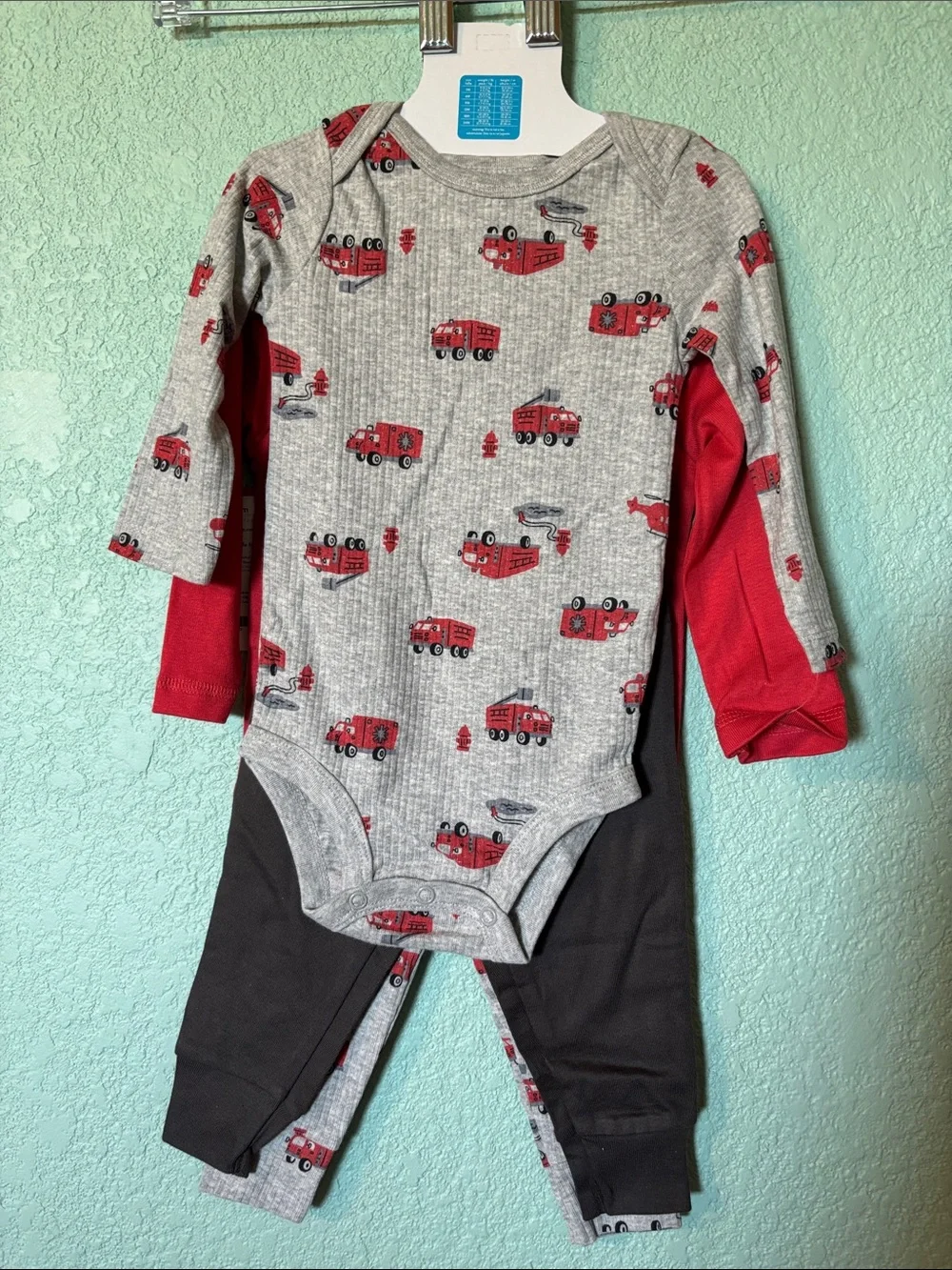 Carter's boys 4 piece long sleeve set fire truck print red 9 mos and 18 mos NWT